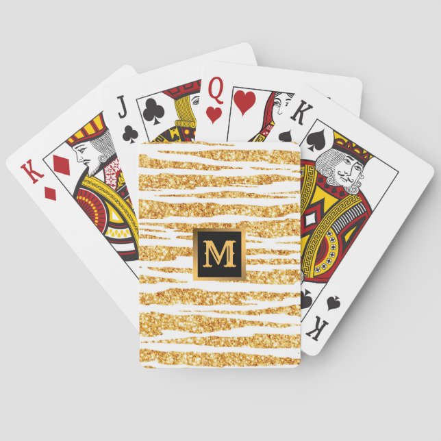 Gold White Glitter Boho Popular Tiger Collection Playing Cards (Back)