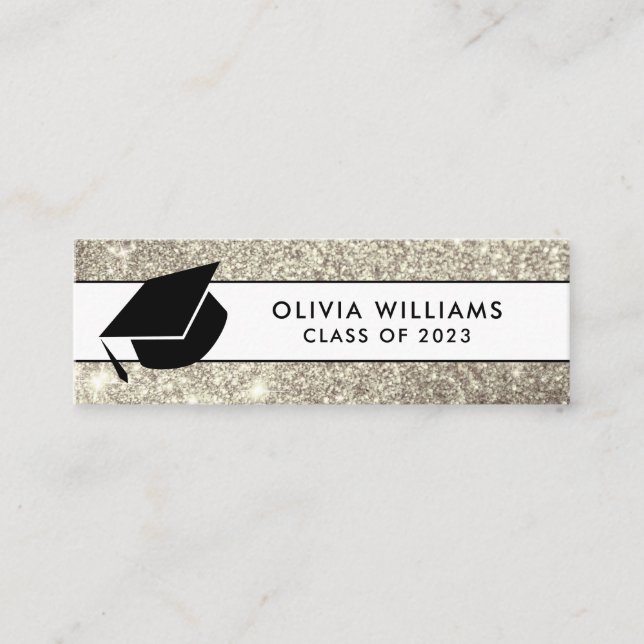 Gold White Glitter Grad Cap Graduation Insert (Front)