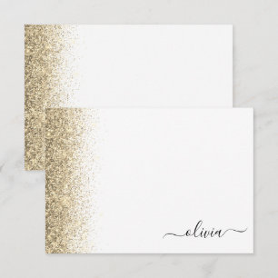 Gold White Glitter Script Monogram Girly Thank You Card