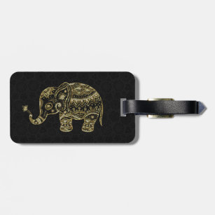 Gold & White Glitter & Sparkles Floral Elephant Luggage Tag