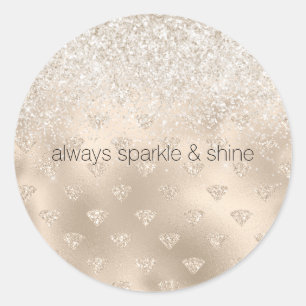 Gold White Glitz Glitter Diamonds Classic Round Sticker