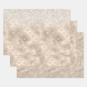 Gold White Glitz Glitter Diamonds Wrapping Paper Sheet