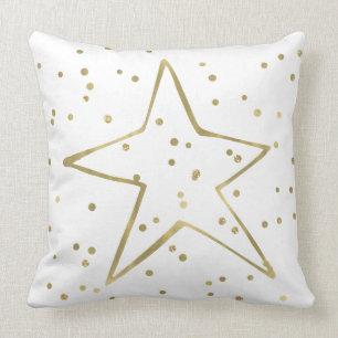 Gold White Glitzy Confetti Star Throw Pillow