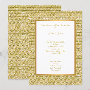 GOLD WHITE GOLD BRICK PATTERN WEDDING INVITATION