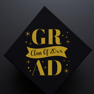 Gold & White Graduation Party Cap Topper