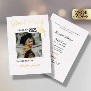Gold & White Graduation Party Foil Invitation