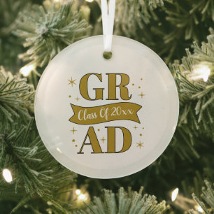 Gold & White Graduation Party Glass Ornament