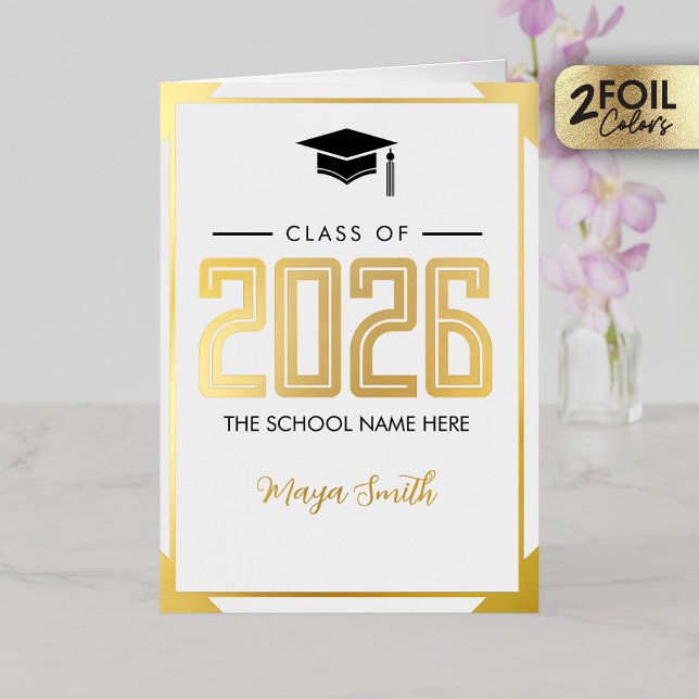 Gold White Graduation Real Foil Carte de voeux (Créateur téléchargé)