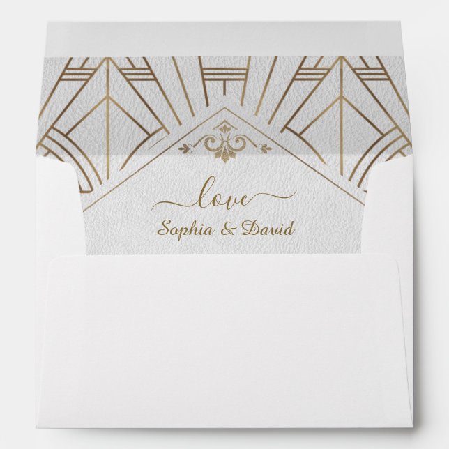 Gold White Great Gatsby Wedding Return Address  Envelope (Back (Bottom))
