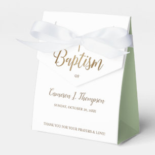 Gold White Green Baptism Cross Custom Thank You Favor Box