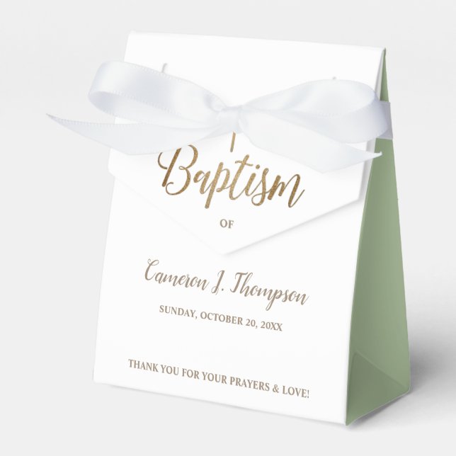 Gold White Green Baptism Cross Custom Thank You Favor Box (Front Side)