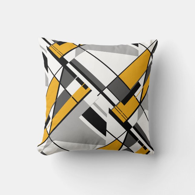 Gold White Grey Black Abstract Angular Design Throw Pillow (Front)