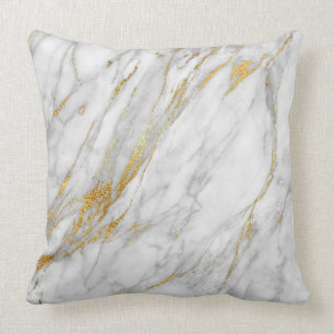 Gold White Grey Glam Carrara Marble Throw Pillow