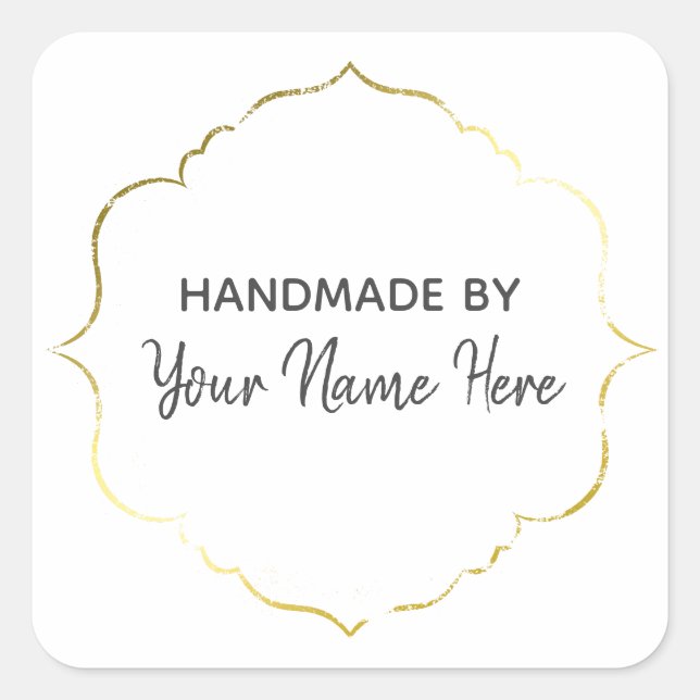 Gold White Grey Handmade Square Sticker (Front)