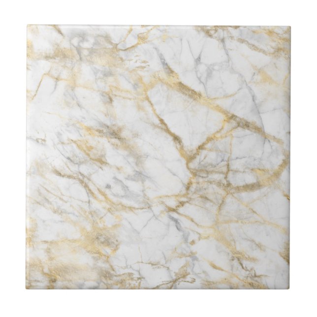 Gold White Grey Marble Trendy Modern Chic Stylish Tile (Front)