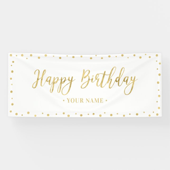 Gold & White Happy Birthday Party Banner (Horizontal)