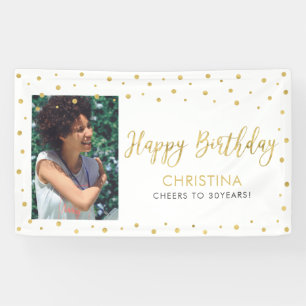 Gold & White   Happy Birthday Photo Banner