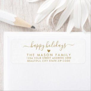 Gold White Happy Holidays Script Return Adresse
