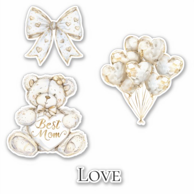 Gold White Hearts Mom  (Front)