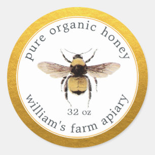 Gold White Honey Jar Label