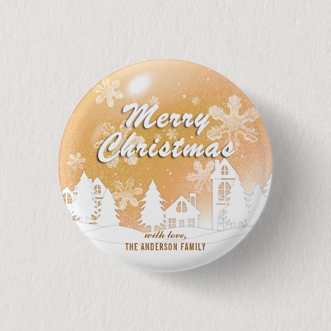 Gold White House Snowflakes Xmas Happy New Year  1 Inch Round Button (Front)