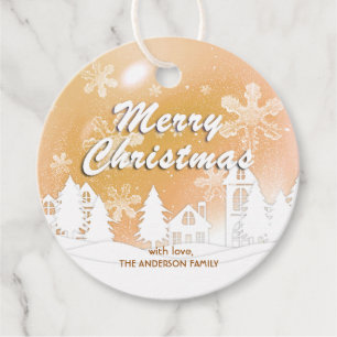 Gold White House Snowflakes Xmas Happy New Year  Favour Tags