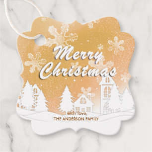 Gold White House Snowflakes Xmas Happy New Year Favour Tags