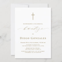 Gold White Invitacion De Bautizo Boy Baptism 