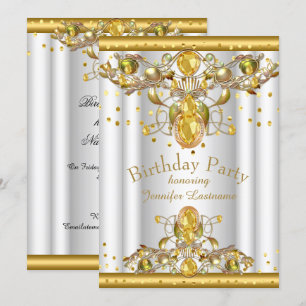 Gold White Jewelled Birthday Party Invitation