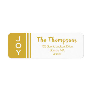 Gold White JOY   Return Address Label