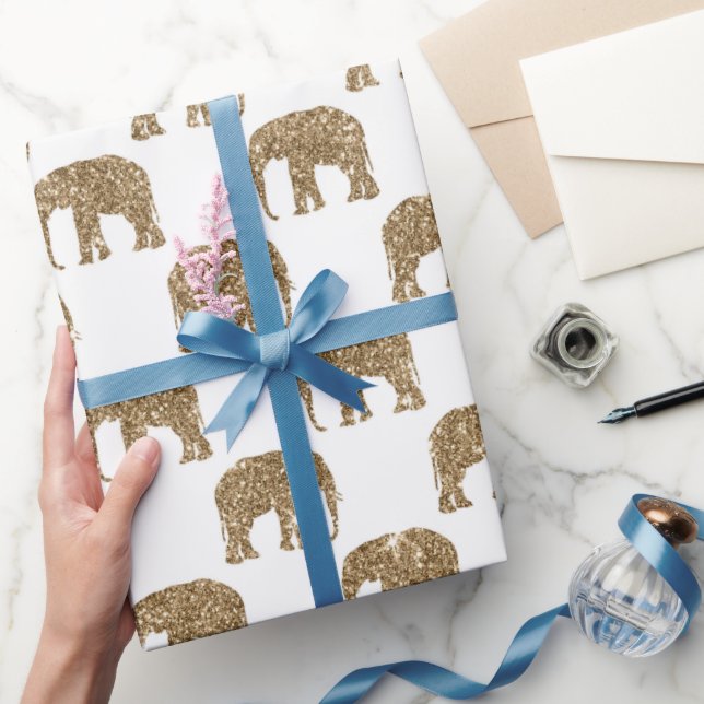 Gold white Jungle elephant party wrap Wrapping Paper (Gifting)