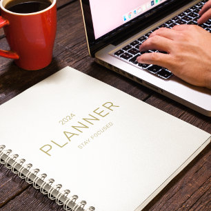 Gold & White l Stay Focused 2024 Personal Weekly Planner