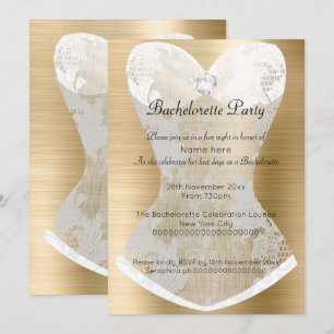 GOLD WHITE LACE CORSET BACHELORETTE INVITATION