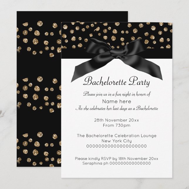 GOLD WHITE LEOPARD DIAMOND BACHELORETTE INVITATION (Front/Back)