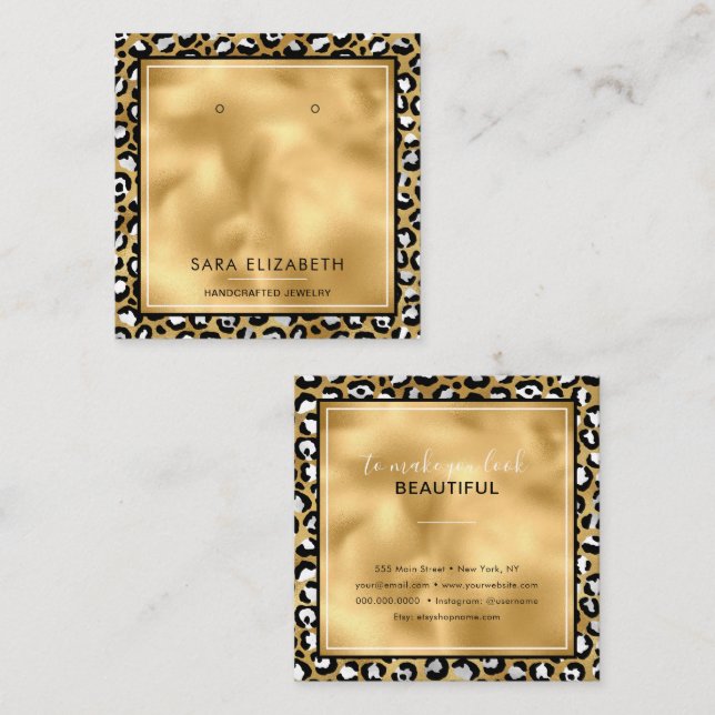 Gold White Leopard Print Earring Display Card (Front/Back)