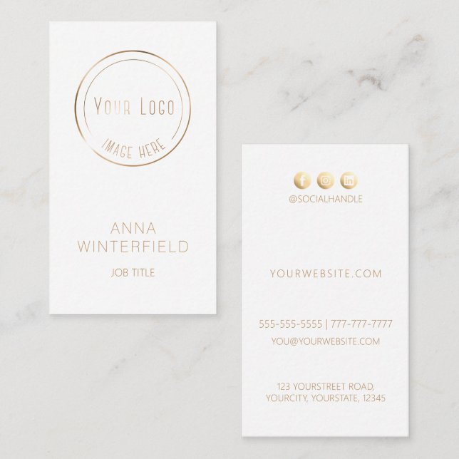 Gold white logo elegant modern social media business card (Front/Back)