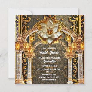 Gold white lotus flower royal palace indian arch holiday card