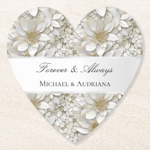 Gold White Lotus Flowers Bridal Shower Paper Coaster