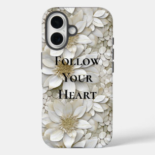 Gold White Lotus Flowers iPhone 16 Case
