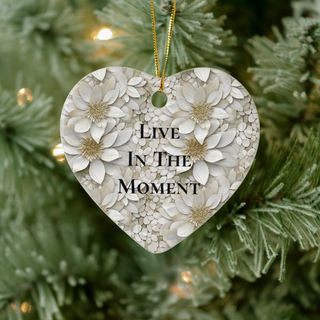 Gold White Lotus Flowers Ceramic Ornament (Tree)