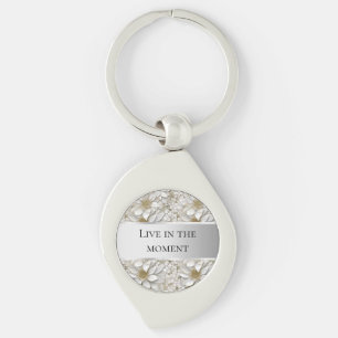 Gold White Lotus Flowers  Keychain