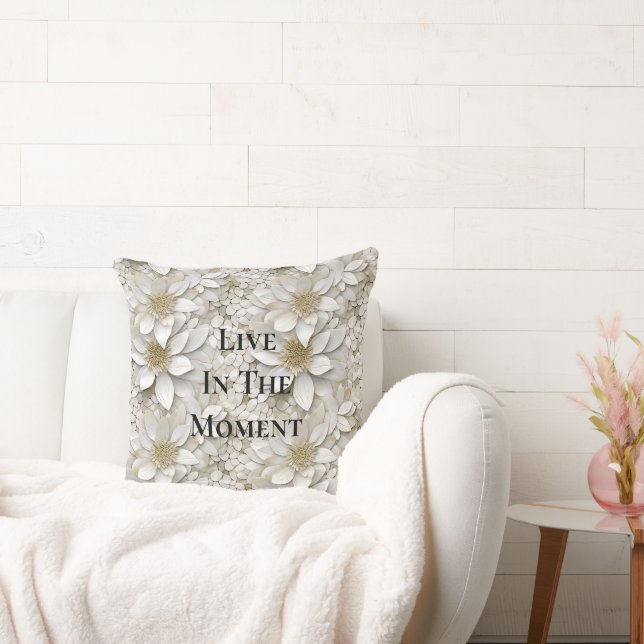 Gold White Lotus Flowers Throw Pillow (Couch)