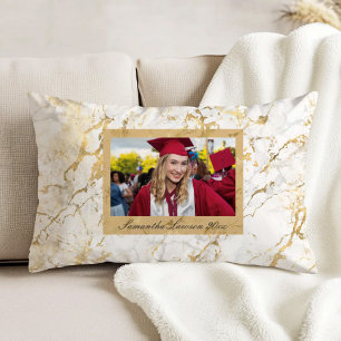 Gold White Marble Custom Graduation Photo Accent Pillow