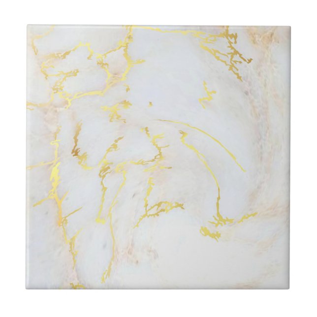 Gold White Marble Customizable Elegant Template Tile (Front)
