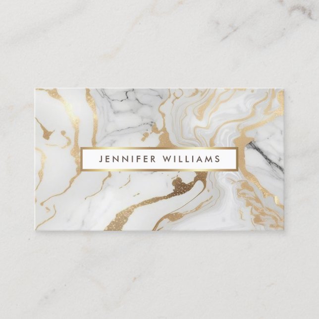 Gold White Marble Elegant Modern QR Code Business Card (Front)
