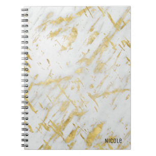 Gold & White Marble Glam Elegant Custom Notebook