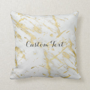 Gold & White Marble Glam Elegant Designer Style Throw Pillow