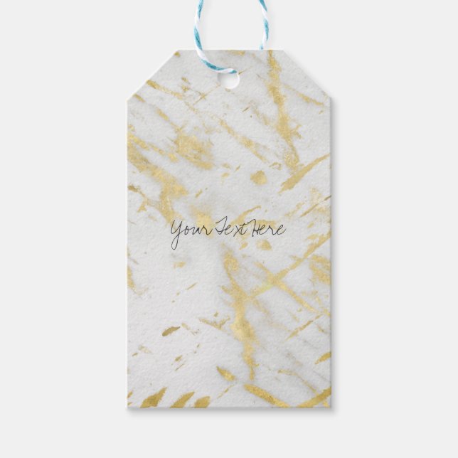Gold & White Marble Glam Elegant Modern Custom Gift Tags (Front)
