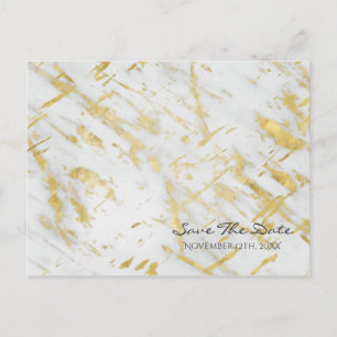 Gold & White Marble Glam Elegant Save the Date Announcement Postcard