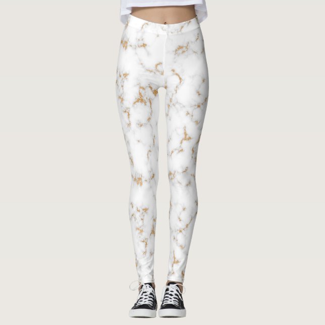 Gold & White Marble Leggings (Front)